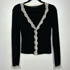 Twin Set by Simona Barbieri Viscose Blend Trim Cardigan In Black Size S